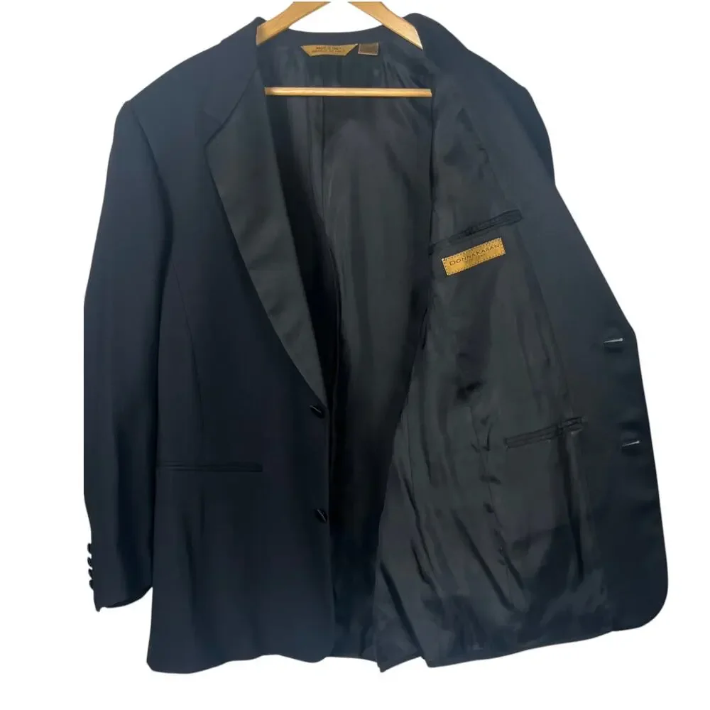 Donna Karan NY Men's 42R Italian Wool Black Two-Button Satin Lapel Tuxedo Jacket